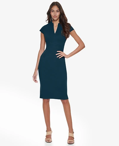 Calvin Klein Women's Scuba Crepe Split V-Neck Sheath Dress