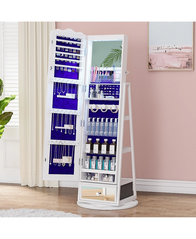 Vlsrka 60° Rotating Full-Length Mirror Jewelry Cabinet with Lights