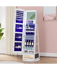 Vlsrka 60° Rotating Full-Length Mirror Jewelry Cabinet with Lights