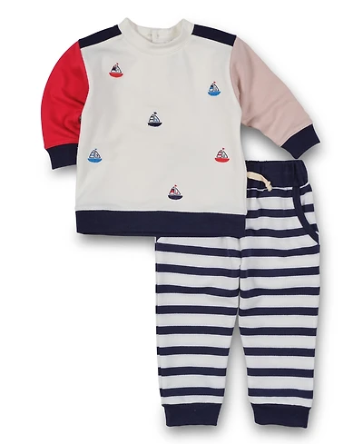 Florence Eiseman Toddler Boys French Terry Knit Set With Saliboats