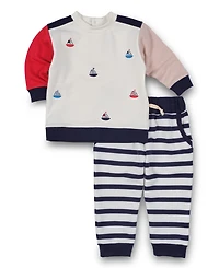 Florence Eiseman Toddler Boys French Terry Knit Set With Saliboats
