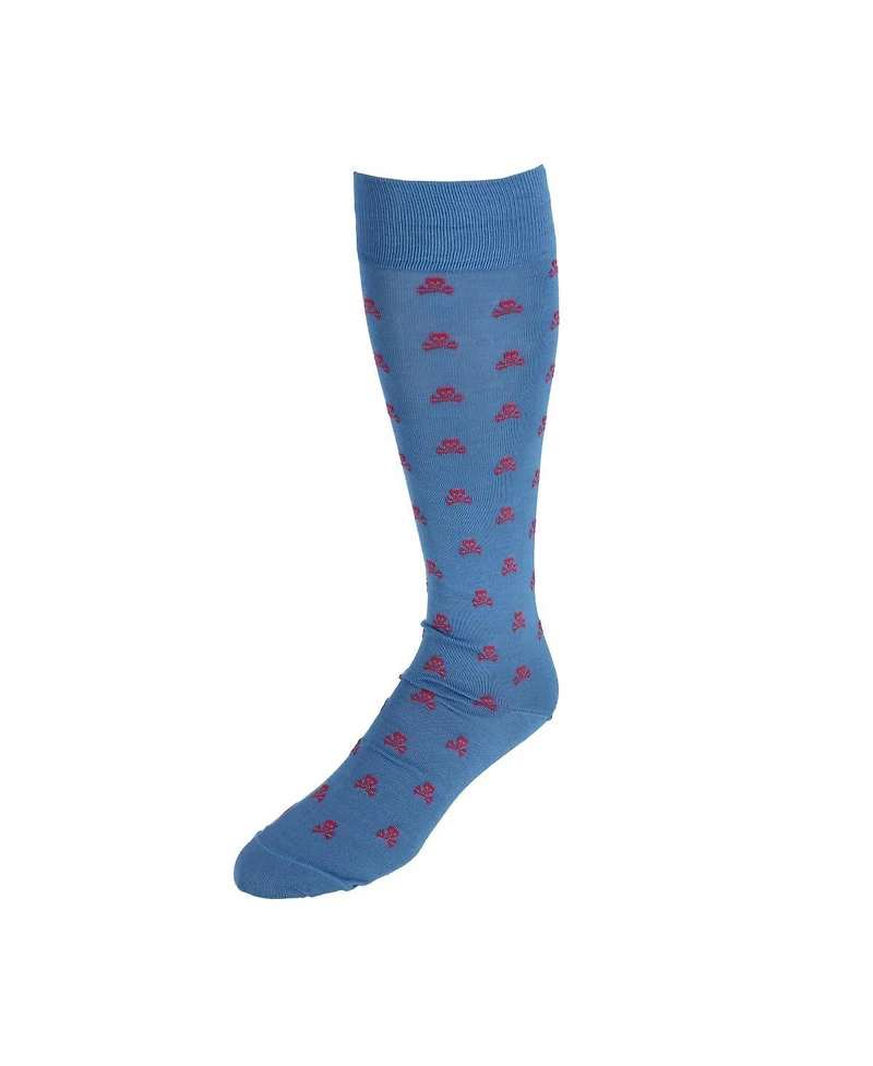 Trafalgar Men's Pirate's Skull & Crossbones Pima Cotton Over The Calf Novelty Dress Sock (1 Pair)