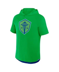 Fanatics Men's Rave Green Seattle Sounders Fc Hat Trick Stadium Slub Raglan Short Sleeve Pullover Hoodie T-Shirt