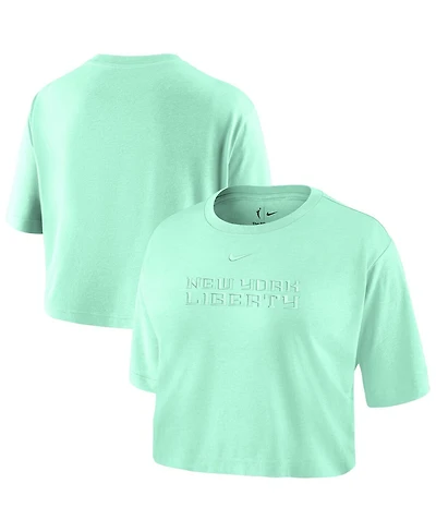 Nike Women's Mint New York Liberty Basketball Tonal Wordmark Cropped T-Shirt