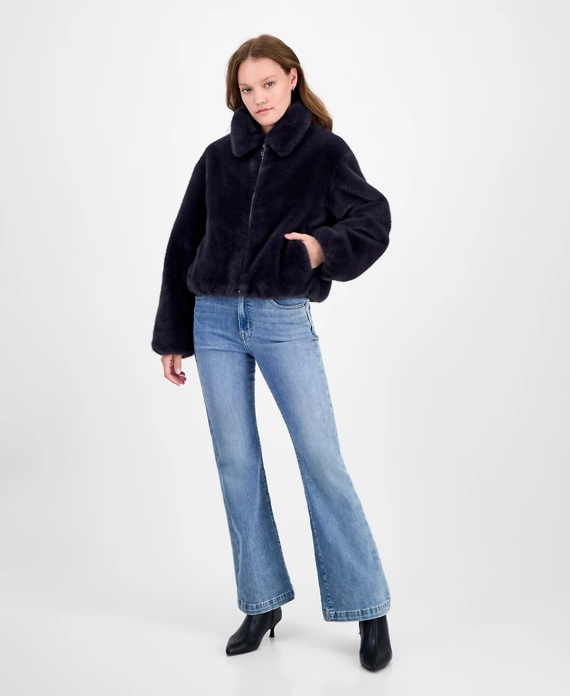 CeCe Women's Collared Faux-Fur Bomber Coat