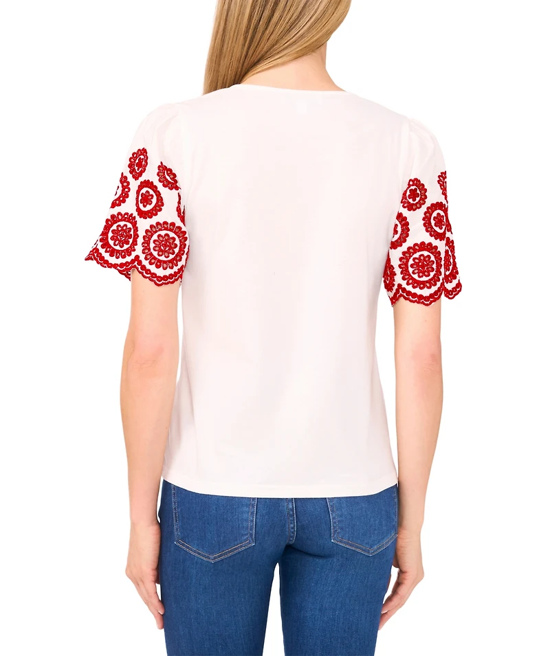 CeCe Women's Embroidered-Sleeve Top