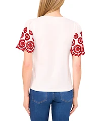 CeCe Women's Embroidered-Sleeve Top
