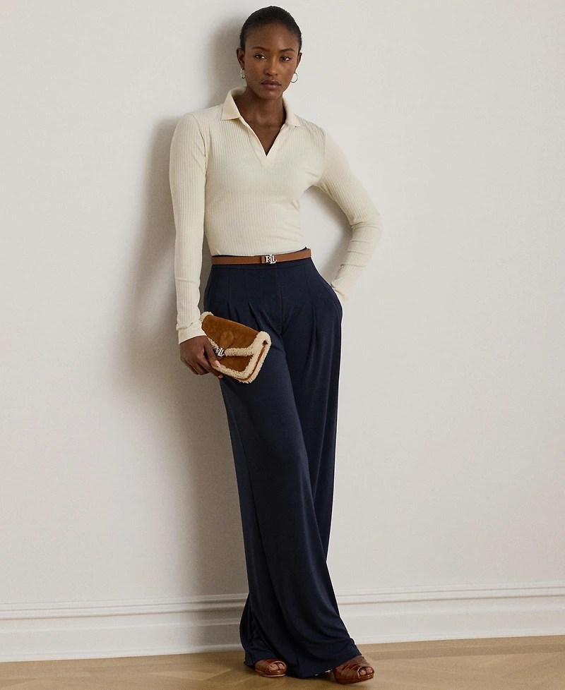 Lauren Ralph Lauren Women's Rib-Knit Long-Sleeve Polo Top