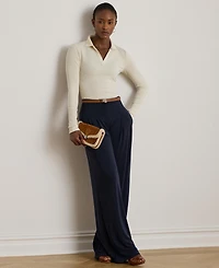 Lauren Ralph Lauren Women's Rib-Knit Long-Sleeve Polo Top