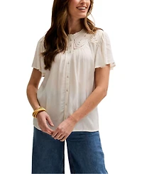 Lily and Lionel London Women's Kew Lace Insert Angel Sleeve Shirt