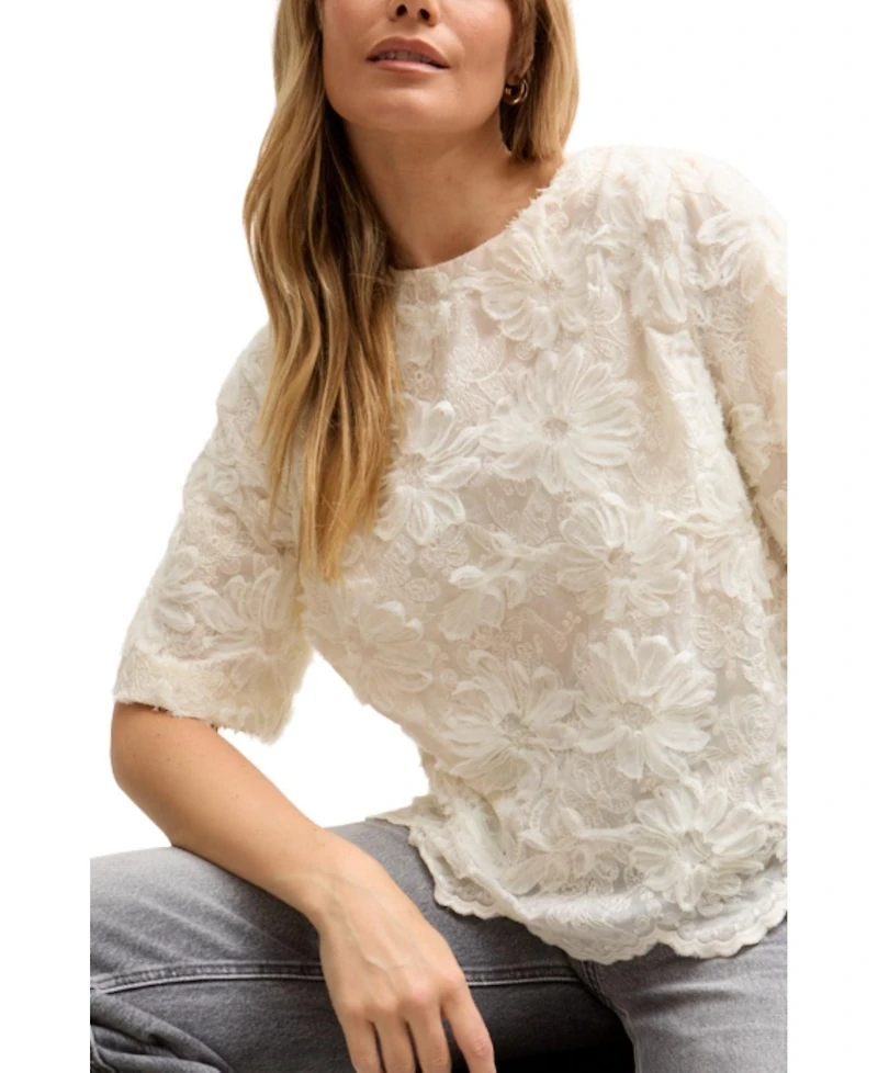 Lily and Lionel London Women's Lotus Ribbon Work Scallop Hem Top
