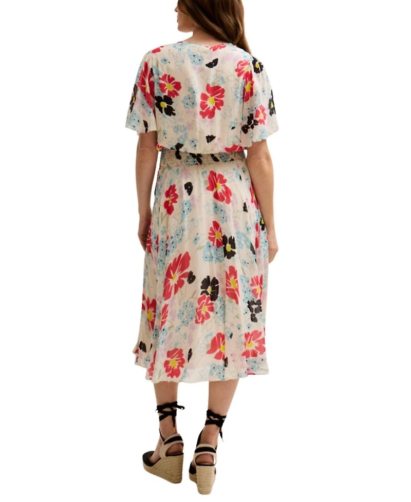 Lily and Lionel London Women's Galaxy Cowl Neck Poppy Print Midi Dress