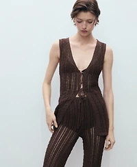 Mango Women's Straight-Fit Openwork Knitted Pants