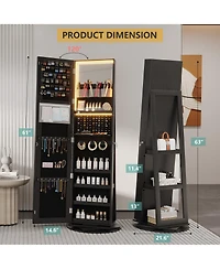 Vlsrka 360° Swivel Jewelry Full-Length Mirror Cabinet with Lights