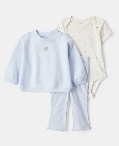Carter's Baby Girls Heart-Print Bodysuit, Pullover Top & Flare Pants Set, 3 Piece Set
