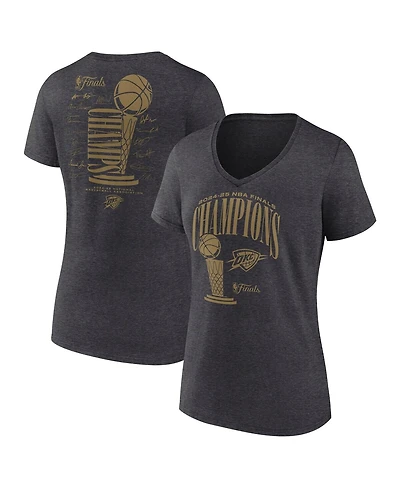 Fanatics Women's Heather Charcoal Oklahoma City Thunder 2025 Nba Finals Champions Double Dribble V-Neck T-Shirt