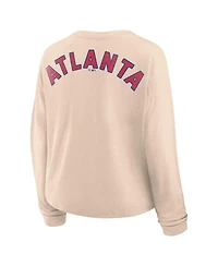 Fanatics Women's Tan Atlanta Braves Oversized Stadium Slub Long Sleeve Henley T-Shirt