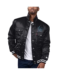 Levi's x Starter Men's Black Miami Marlins Silver Tab Satin Full-Snap Trucker Jacket