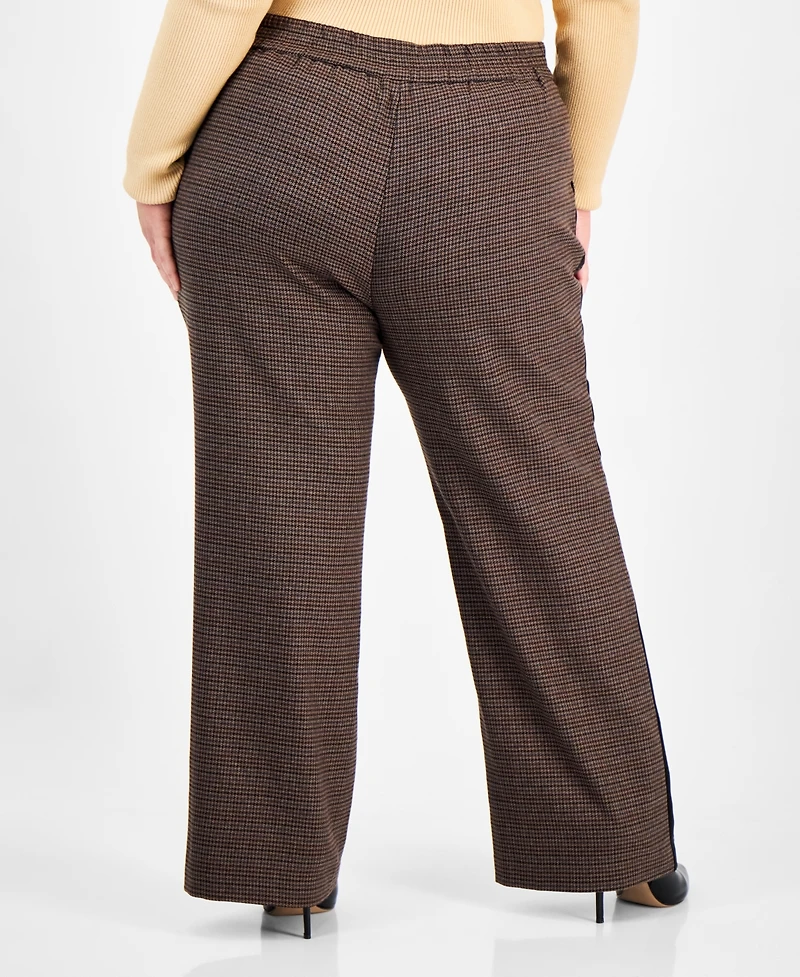 Bar Iii Trendy Plus Herringbone High Rise Wide-Leg Pants, Macy's Exclusive