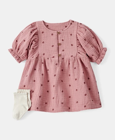 Carter's Baby Girls Acorn-Print Short-Sleeve Dress & Socks, 2 Piece Set