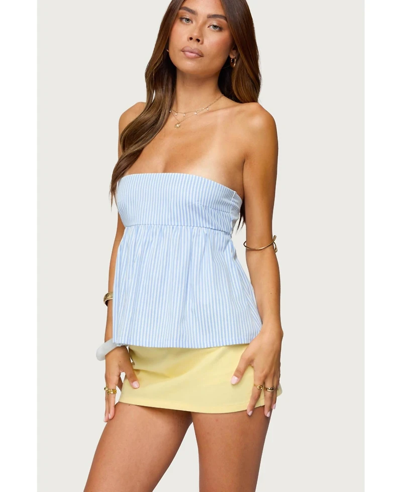 Edikted Women's Maddie Strapless Striped Babydoll Top