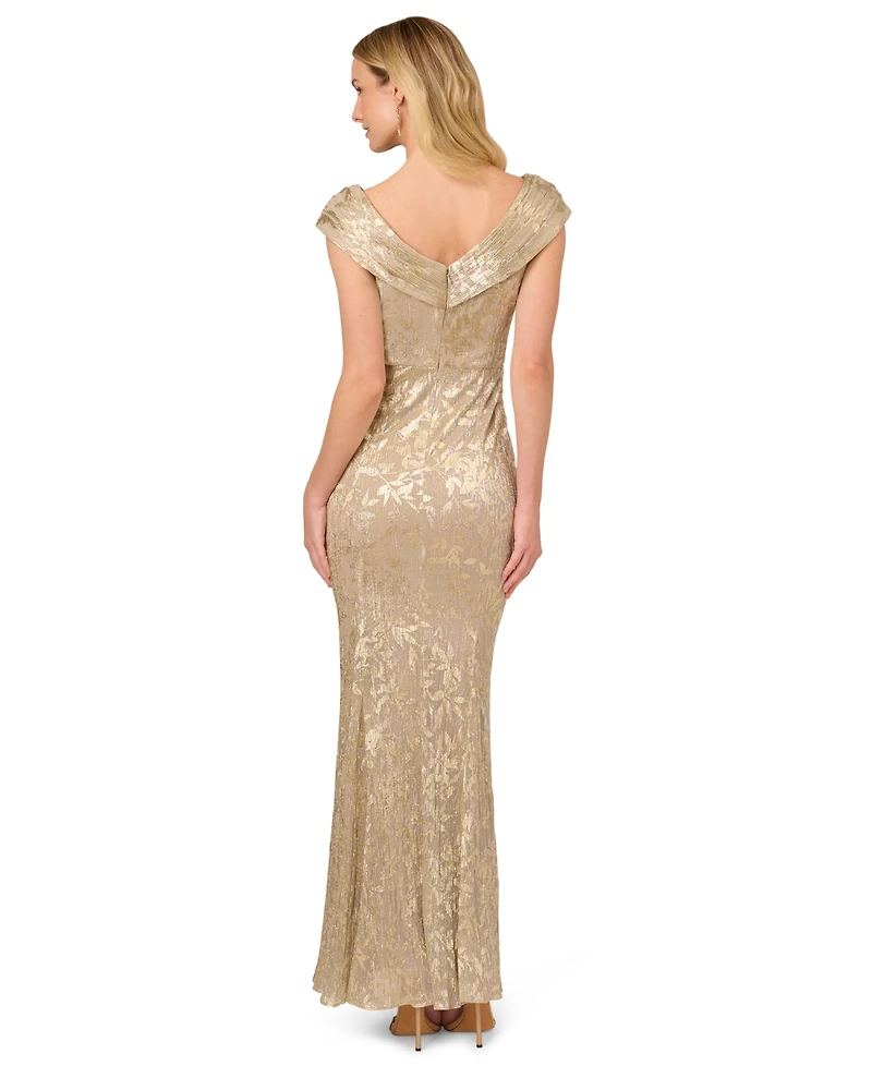 Adrianna Papell Petite Foil-Leaf Mermaid Gown