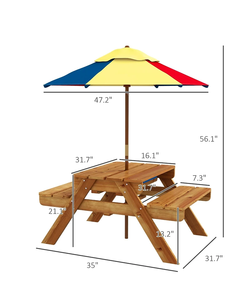 Outsunny 3 in 1 Kids and Water Activity Table W/ Foldable Umbrella
