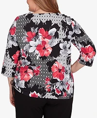 Alfred Dunner Plus Patchwork Diamond Floral Crew Neck Top