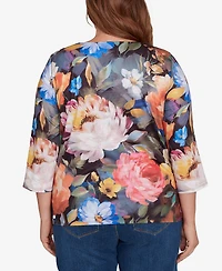 Alfred Dunner Plus Classic Dramatic Floral Lace Neck Top
