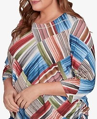 Alfred Dunner Plus Classic Stripe Patchwork Ruched Sides Top