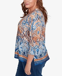 Alfred Dunner Plus Classic Medallion Bordered Square Neck Top