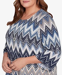 Alfred Dunner Plus Classic Puff Print Textured Chevron Crew Neck Top