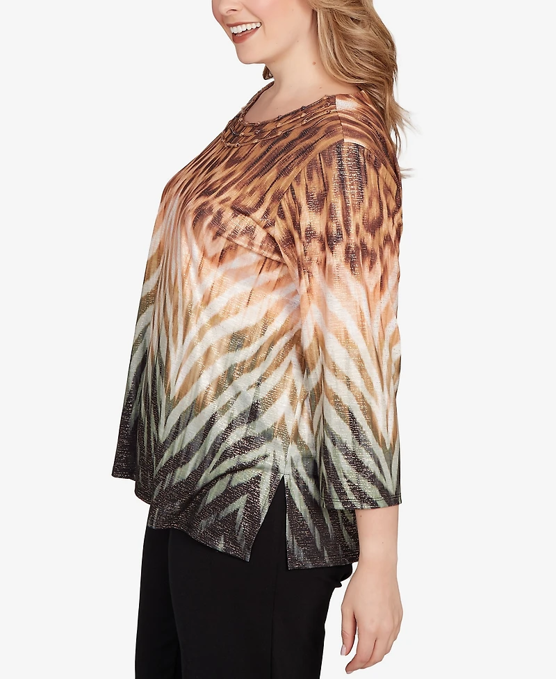 Alfred Dunner Plus Classic Ombre Animal Skin Three Quarter Sleeve Top