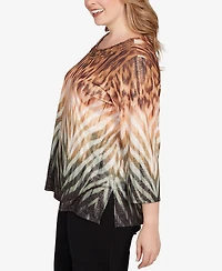 Alfred Dunner Plus Classic Ombre Animal Skin Three Quarter Sleeve Top