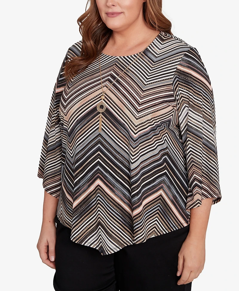 Alfred Dunner Plus Classic Chevron Stripe Crew Neck Top