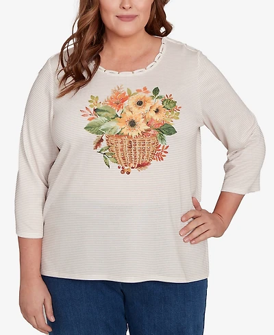 Alfred Dunner Plus Classic Harvest Basket Crew Neck Top