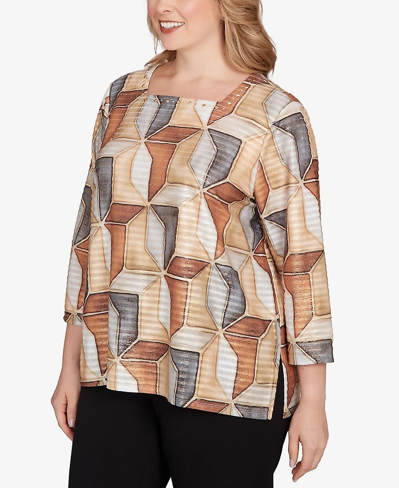Alfred Dunner Plus Classic Stained Glass Square Neck Top