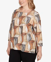 Alfred Dunner Plus Classic Stained Glass Square Neck Top