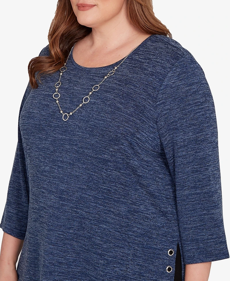 Alfred Dunner Plus Classic Melange Side Button Top