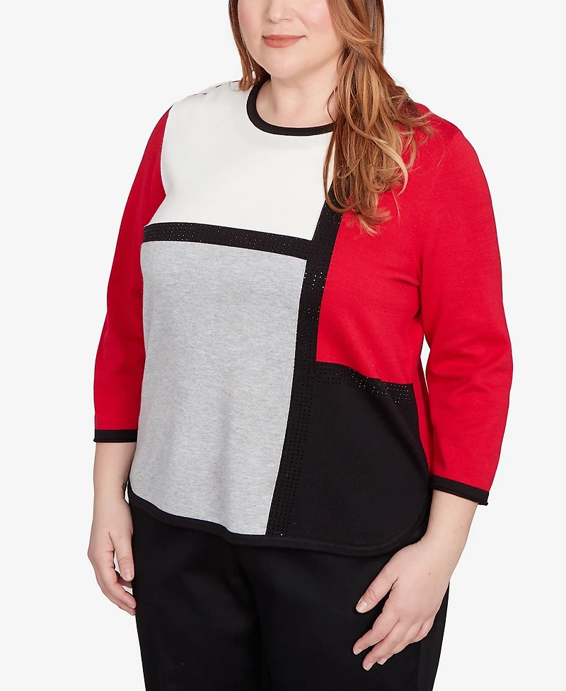 Alfred Dunner Plus Classic Colorblock Long Sleeve Sweater