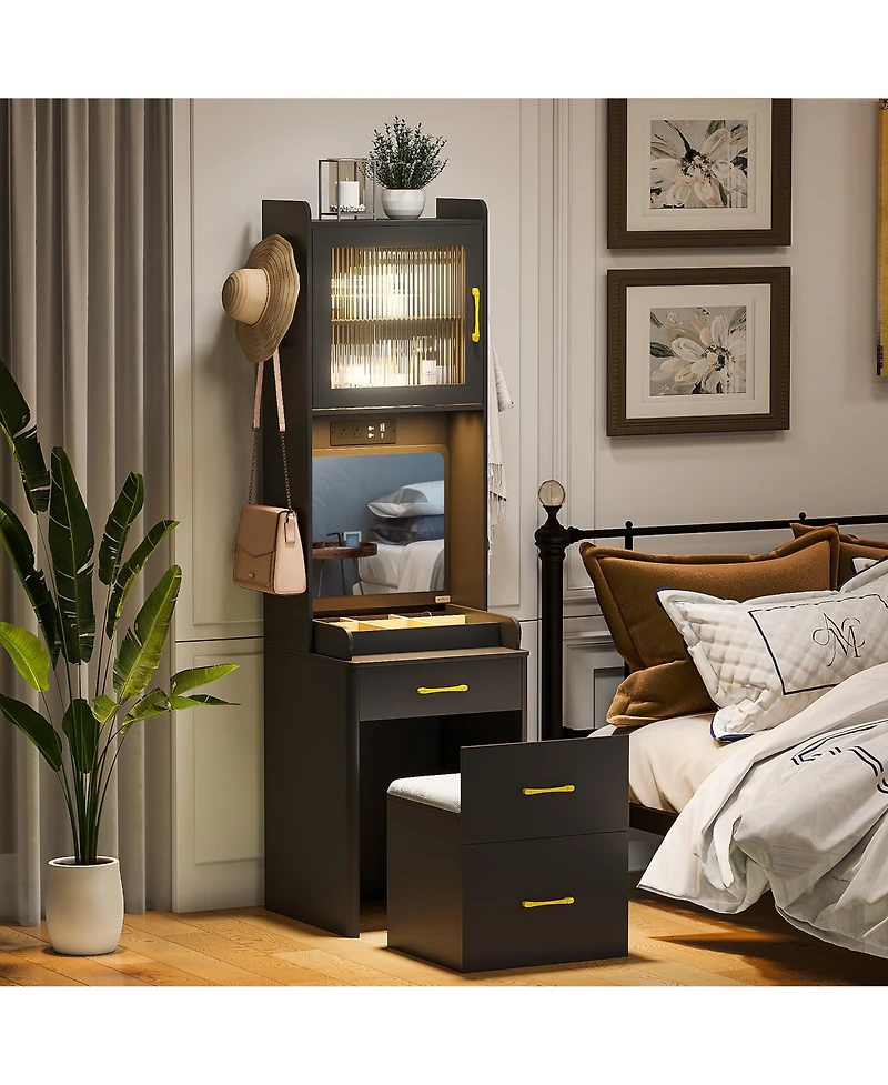 Vlsrka 3-in-1 Vanity Desk with Led Sensor Light, Flip Mirror and Drawers