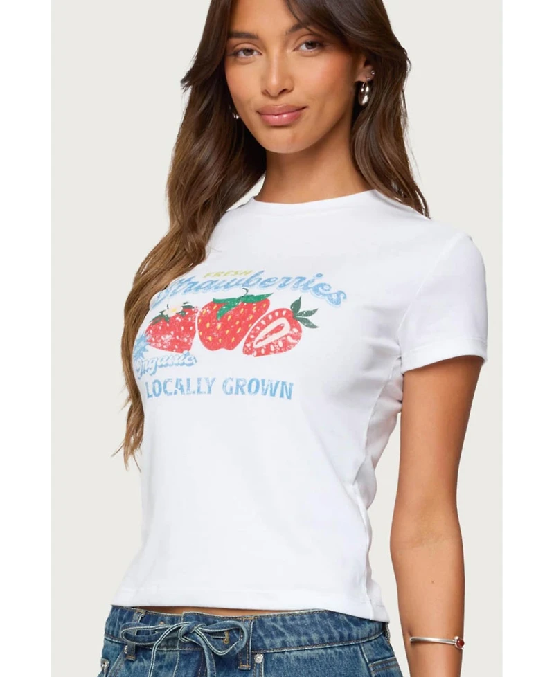 Edikted Womens Fresh Strawberries Graphic T Shirt