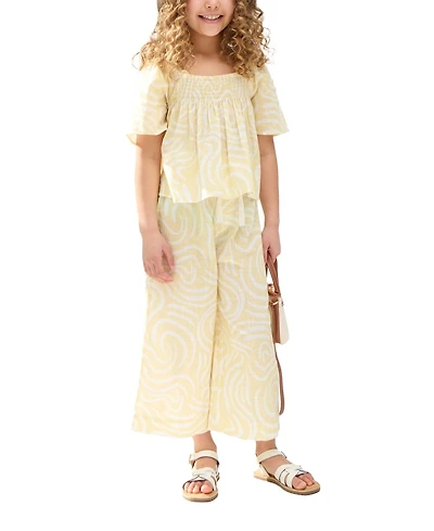 Raffya Kids Little Girls Nia Shirred Neck Zebra Swirl Print Co-Ords Set