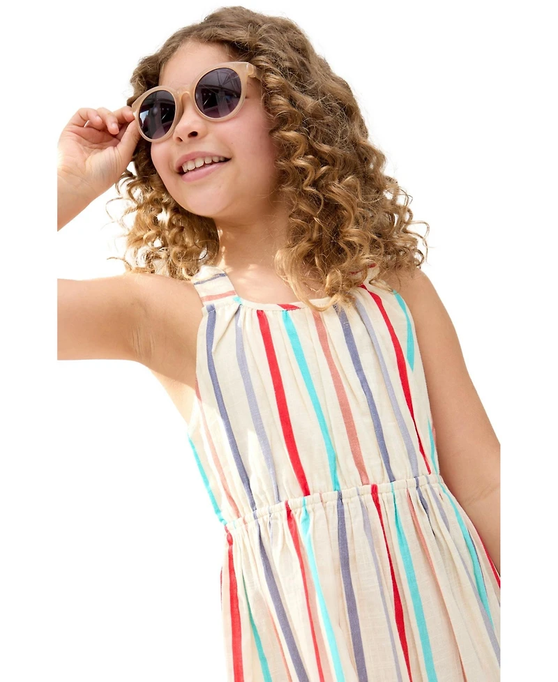 Raffya Kids Kris Cross Back Stripe Print Dress