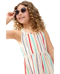 Raffya Kids Kris Cross Back Stripe Print Dress