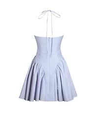 Miss Circle Women's Melody Baby Blue Railroad Stripe Halter Drop Waist Mini Dress