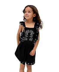 Raffya Kids Philo Ruffle Neck Embroidered Romper
