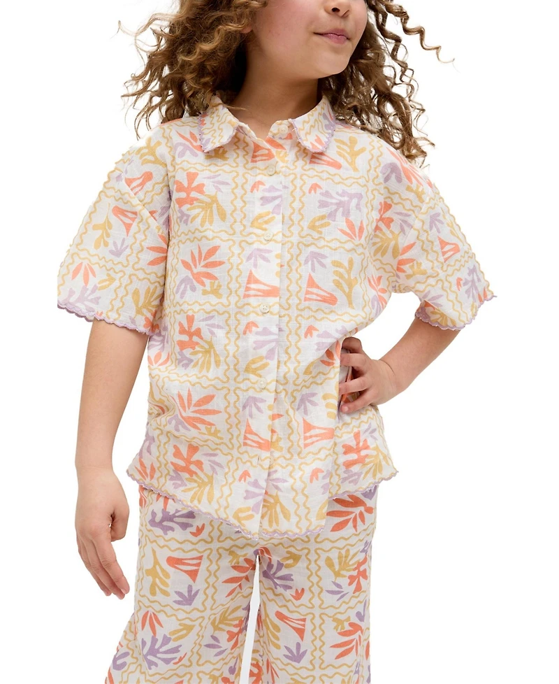 Raffya Kids Little Girls Gilly Scalloped Edge Matisse Print Shirt
