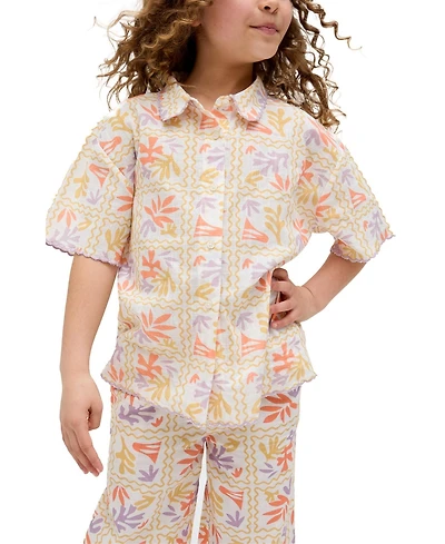 Raffya Kids Little Girls Gilly Scalloped Edge Matisse Print Shirt