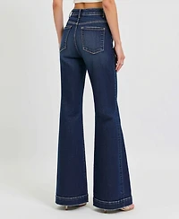 Modenaire Women's High Waist Flare Front Patch Pocket Jeans